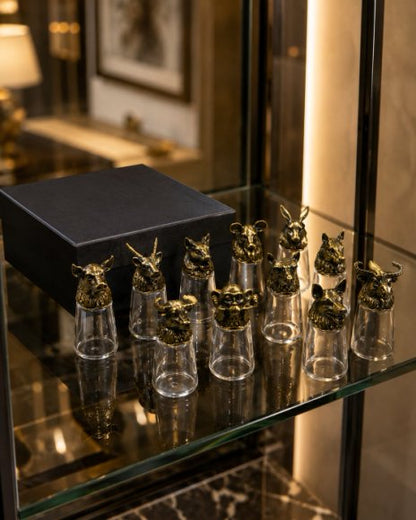 Luxury Animal Head Shot Glass Set with Black Gift Box, Premium Antique Finish Barware