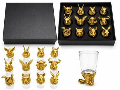 Luxury Animal Head Shot Glass Set with Black Gift Box, Premium  Golden Finish Barware