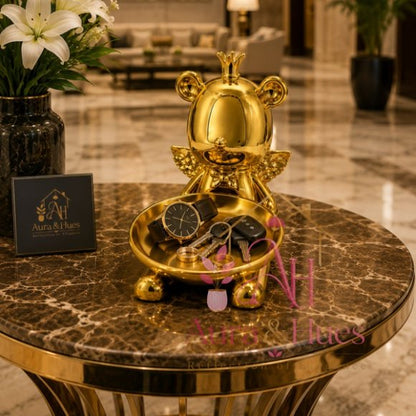 Royal Bear Golden Decorative Statue with Multipurpose Golden Tray