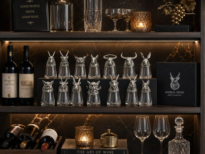 Luxury Animal Head Shot Glass Set with Black Gift Box, Premium Silver Finish Barware