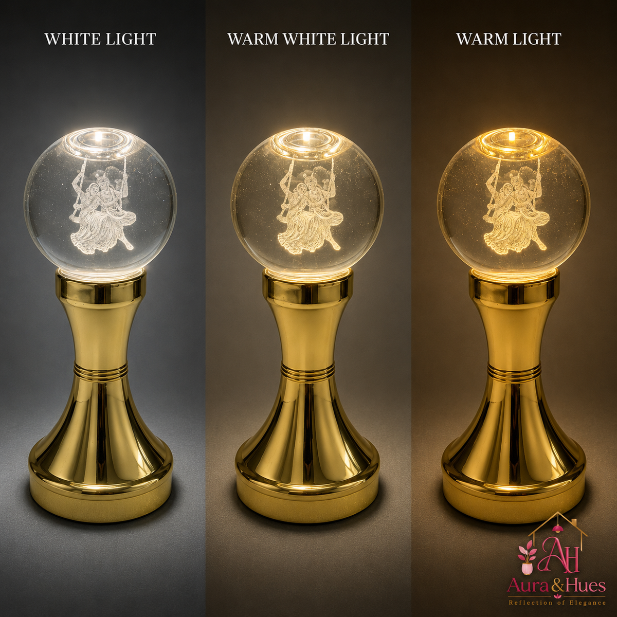 Rechargeable Crystal Lamp features - USB port, switch, anti-slip pads, crystal etching