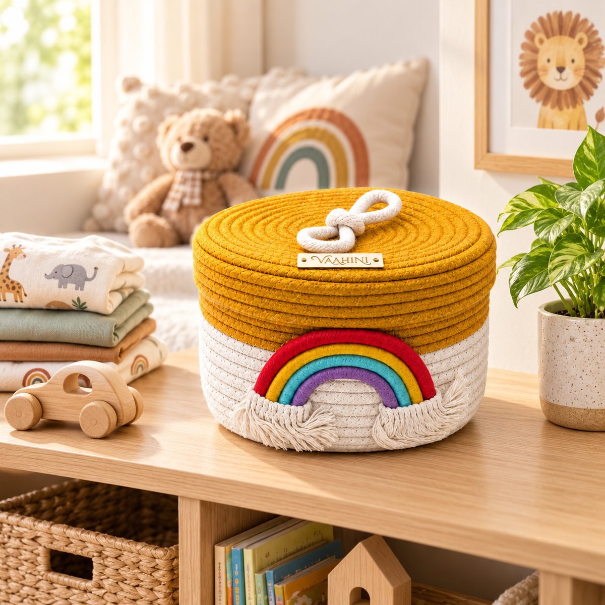 Vaahini Beautiful Elegant Rainbow Handmade Cotton Rope Storage Basket
