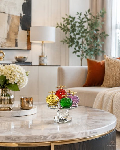 Multicolor Crystal Apples with Crystal pedestal Decorative Showpiece